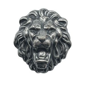 Vintage Silver? Medieval Large Royal Lion Roaring Head Wild Animal Brooch Pin